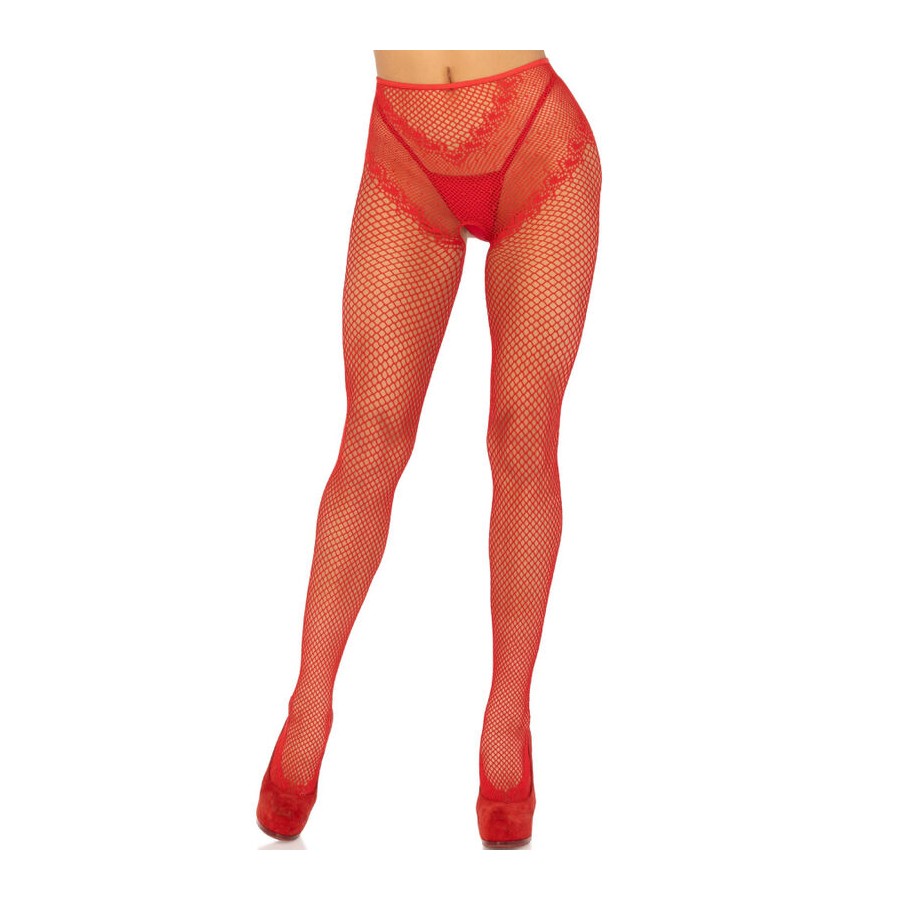 LEG AVENUE - CROTCHLESS FISHNET STOCKINGS RED